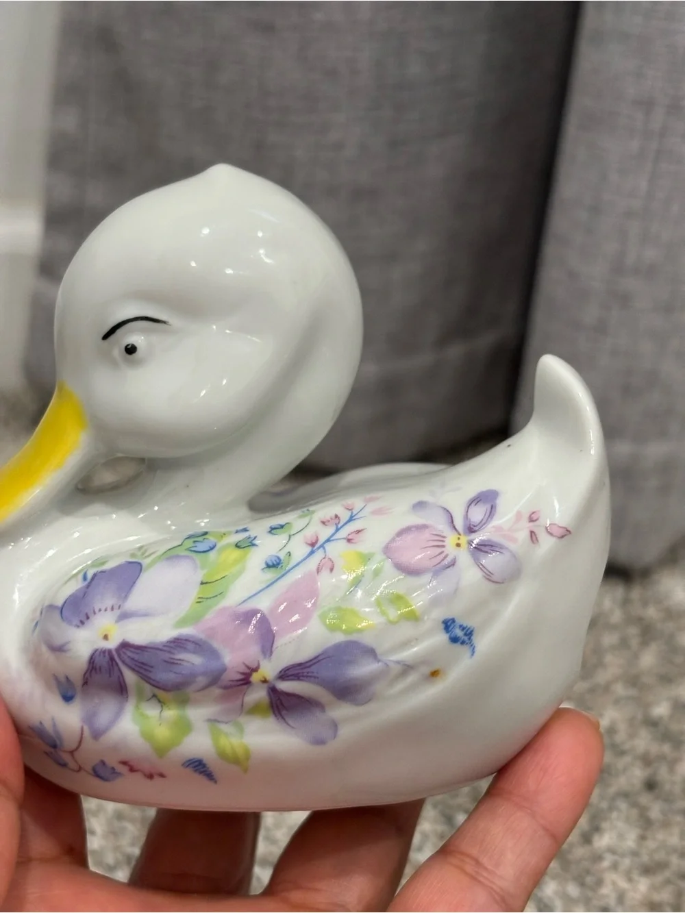 Vintage Floral Porcelain Duck Cotton Ball Holder Dispenser Farmhouse CottageCore